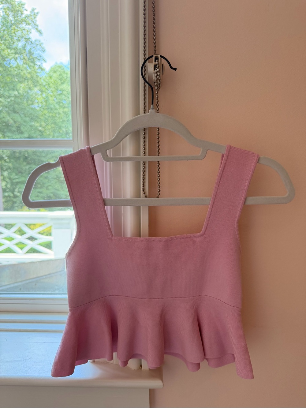 Zara Pink Square-Neck Peplum Cropped Tank Top